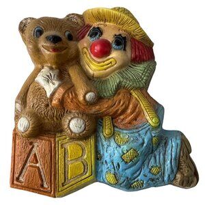 Clown & Teddy Bear Wall Plaque Nursery Decor 8 x 7"